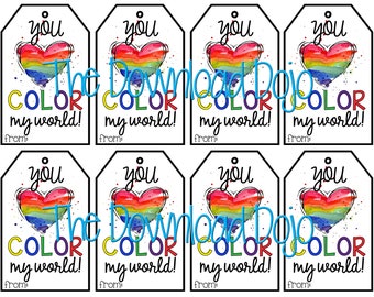 You Color My World Gift Tag, Crayola Gift Tag, First Day of School, Crayon Gift Tags, Back to School Gift Tag, Instant Download, Printable