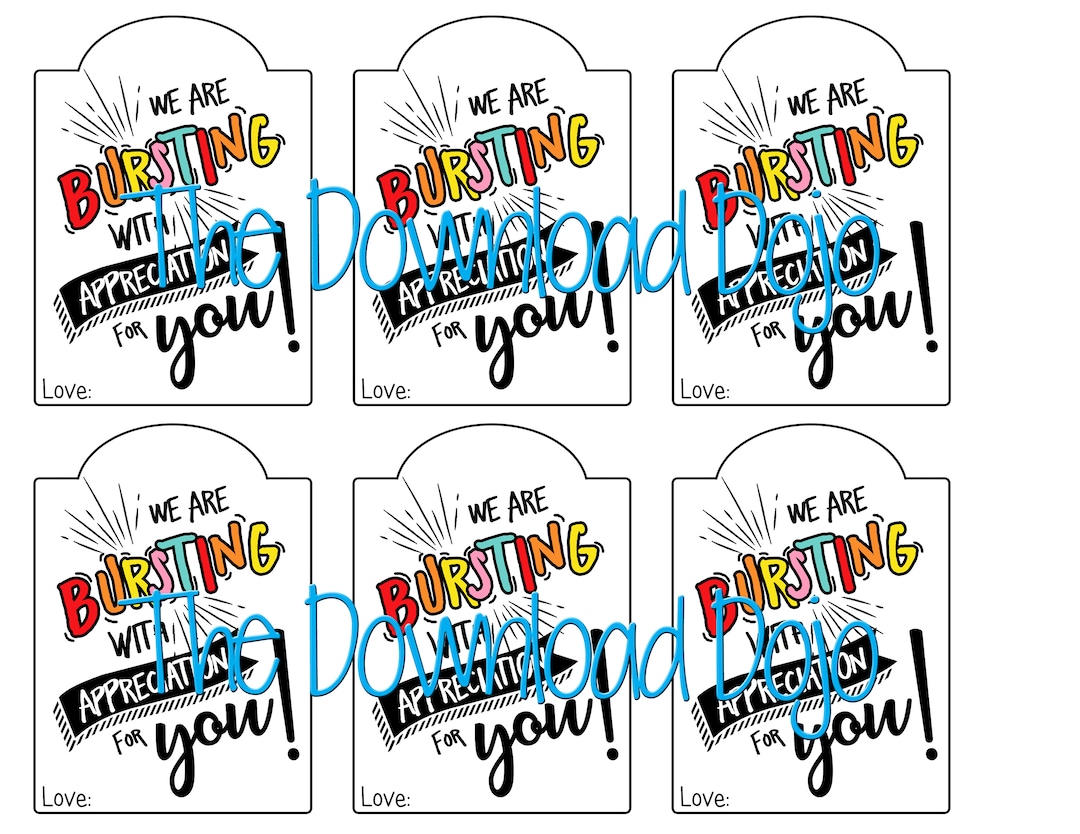 Bursting With Appreciation Gift Tag, Starburst Printable, Starbursts
