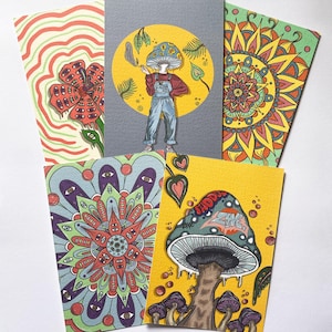 A6 psychedelic postcards || Set of 5