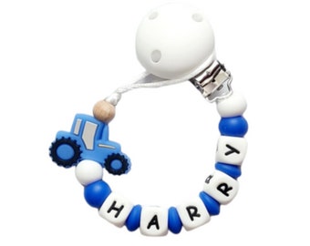 Volledige siliconen handgemaakte gepersonaliseerde dummy fopspeenclip ketting met siliconen clip meisje jongen rood groen blauw tractor boerderij landbouw baby