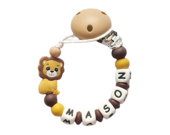 Full Silicone Personalised Dummy Clip | Lion | Jungle | Leopard Print |