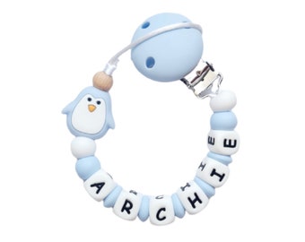 Volledig siliconen handgemaakte gepersonaliseerde pinguïn dummy fopspeen clip ketting met siliconen clip jongen meisje baby shower cadeau aanwezig