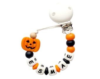 Clip per ciuccio di Halloween con zucca personalizzata fatta a mano in silicone per neonati