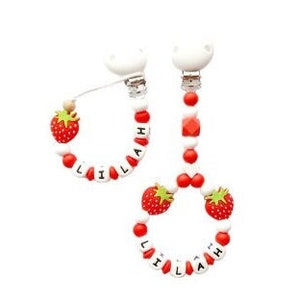 Full SIlicone Strawberry Dummy Clip and Pram Charm Gift Set