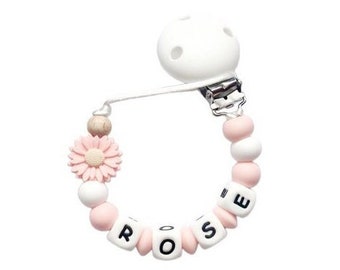 Volledige siliconen handgemaakte gepersonaliseerde dummy fopspeen clip ketting met siliconen clip meisje roze grijs wit baby shower cadeau aanwezig doop