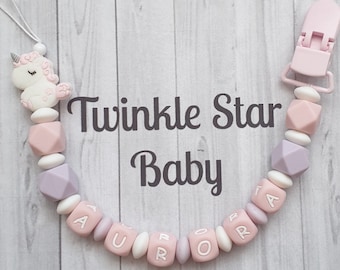 BABY GIRL PASTEL COLOUR PLUSH UNICORN PACIFIER//DUMMY HOLDER SAVER CLIP GIFT