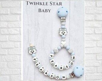 Matching Pram Charm And Silicone Dummy Clip Set Boy Blue White Grey Rainbow Baby Babies Pacifier