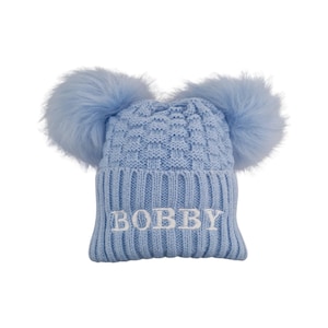 Gorro de pompom duplo personalizado para bebê: gorro de malha acrílica para recém-nascido