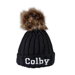 Personalized Embroidered Baby Beanie: Chunky Knit Pom Pom Hat