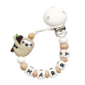 Full Silicone Handmade Sloth Personalised Dummy Pacifier Clip Chain With Silicone Clip Blue Pink Beige Cream Baby Shower Gift Present