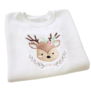 Childrens Reindeer Christmas Xmas Sweatshirt Embroidered Jumper (Can be personalised)