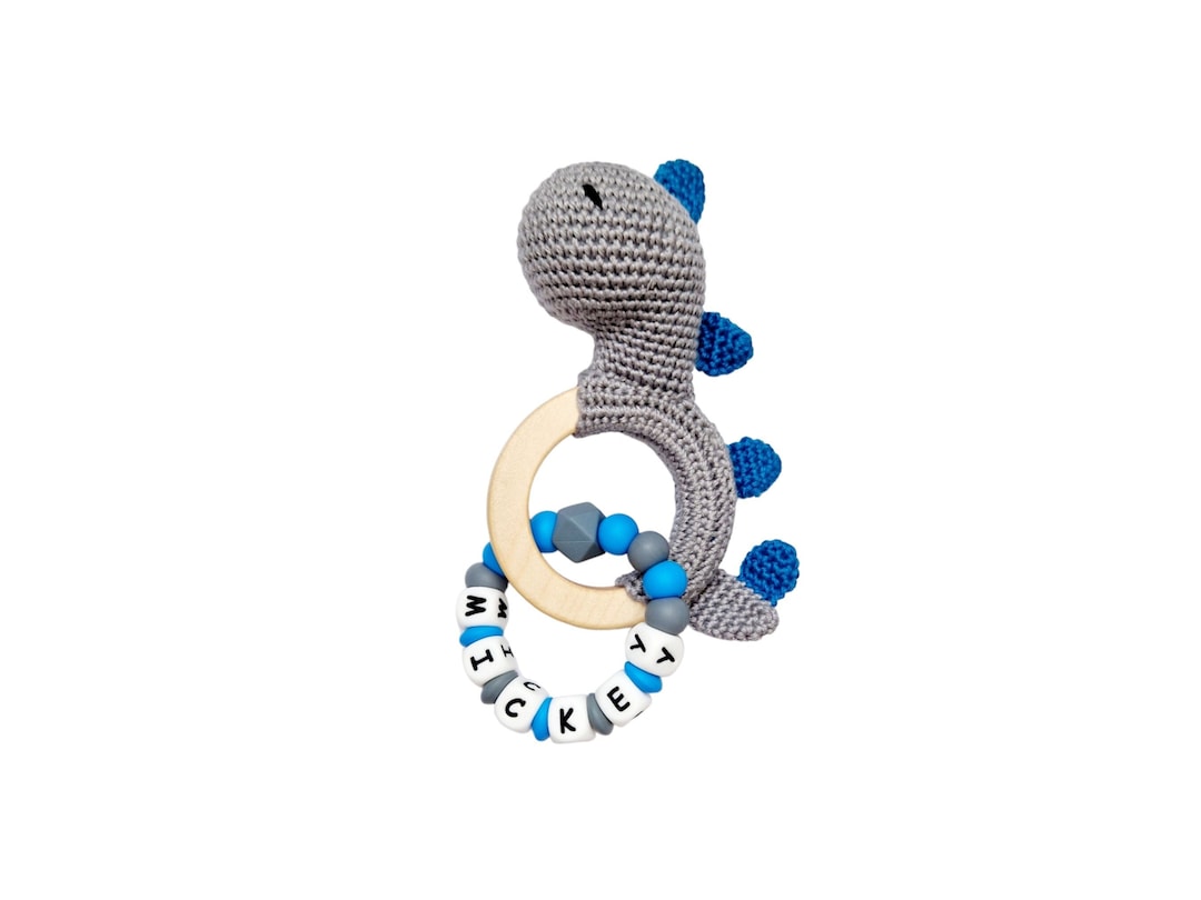 Personalized Crochet Dinosaur Rattle: Baby Sensory Toy - Etsy