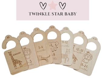 TWINKLE STAR BABY Wooden Wardrobe Clothes Dividers Safari Themed Baby Newborn - 24 Months