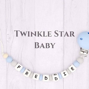 Full Silicone Handmade Personalised Dummy Pacifier Clip Chain With Silicone Clip Boy Blue Grey White Baby Shower Gift Present Christening