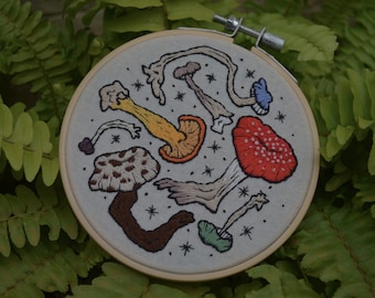 Mushrooms Hoop - Hand Embroidered 4x4 inch/10x10 cm
