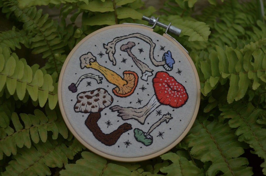 Mushrooms Hoop Hand Embroidered 4x4 Inch/10x10 Cm Etsy