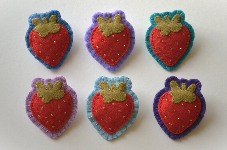 Cute Handmade Strawberry Felt Broaches 2.5x2/6x5cm image 4