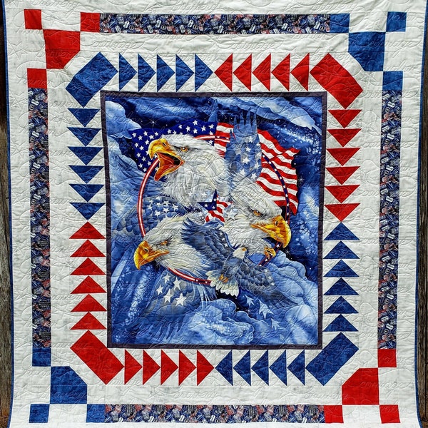 Soaring Eagles: Quilt of Valor Standard, Military/1st responder adaptive, 1-yard panel, multiple colorways