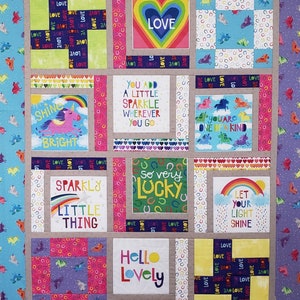Unicorn Love: Child/lap quilt, Simple blocks, 2 sizes (48"X61" & 40"X53"), Adaptable to other themes and colorways, AccuQuilt Friendly