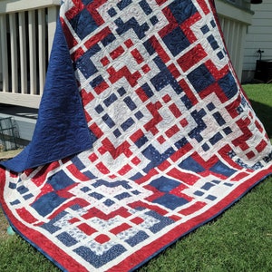Pattern: "American Shuffle", Patriotic, 78" square, 9" blocks, Adaptive to many colorways, AccuQuilt friendly, Intermediate and up