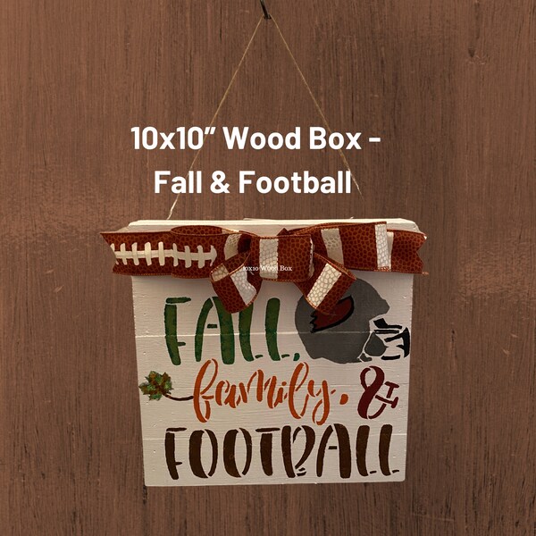 Fall, Family, And Football” With Bow, 10” Wood Bow, 2” Thick, Outdoor Indoor Wall, Wreaths, Orange Green Brown, String Hanger, Made To Order