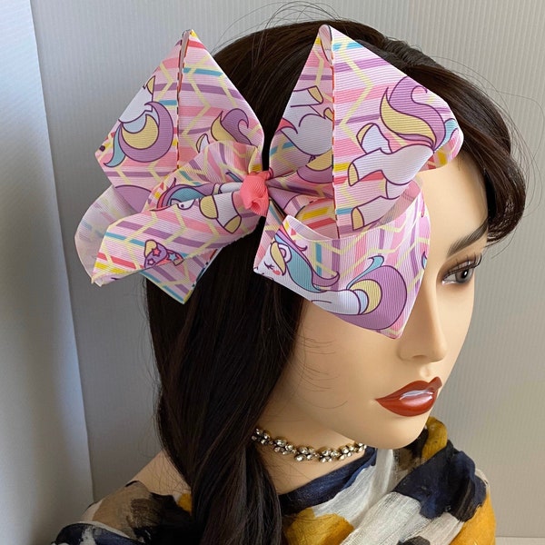 8 inch Unicorn Womens Hair Bow Clip, Bow With An Alligator Clip, Extra Large Cheer Bow, Women Hair Accessories, Ready2Ship