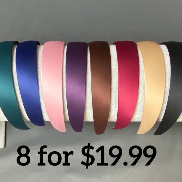 8 For 19.99, 14” Plain Satin Covered Headbands For Women, DIY Headbands, Teenager Fashion Stylish Headband, Quick To Ship, 8 Gorgeous Color
