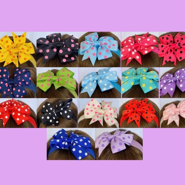 17 Colors, Polka Dotted Headbands,  Stretchy Headbands, 3 inch Pinwheel Bow, Toddlers And Girls Headbands, 1/2 inch Wide, 14 inch Headband