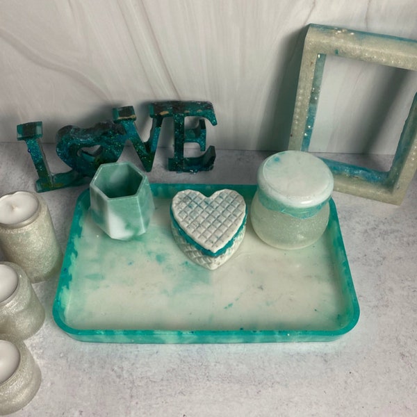 Sea-foam Green Collection, Organize Bathroom Office, Resin Silicone, Jewelry Storage Candle Holder, One Of A Kind, Will Customize Color