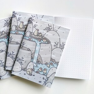 Monkey Spa - A6 illustrated dotted notebook - recycled paper - mini pocket journal - cute art