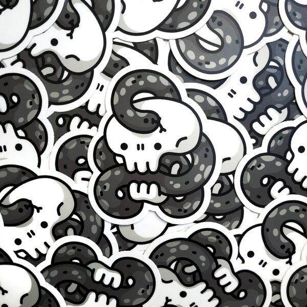 Skull snake - Waterproof Matte Vinyl Laptop Sticker - Cartoon Illustration Sticker
