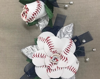 Baseball corsage and boutonnière set