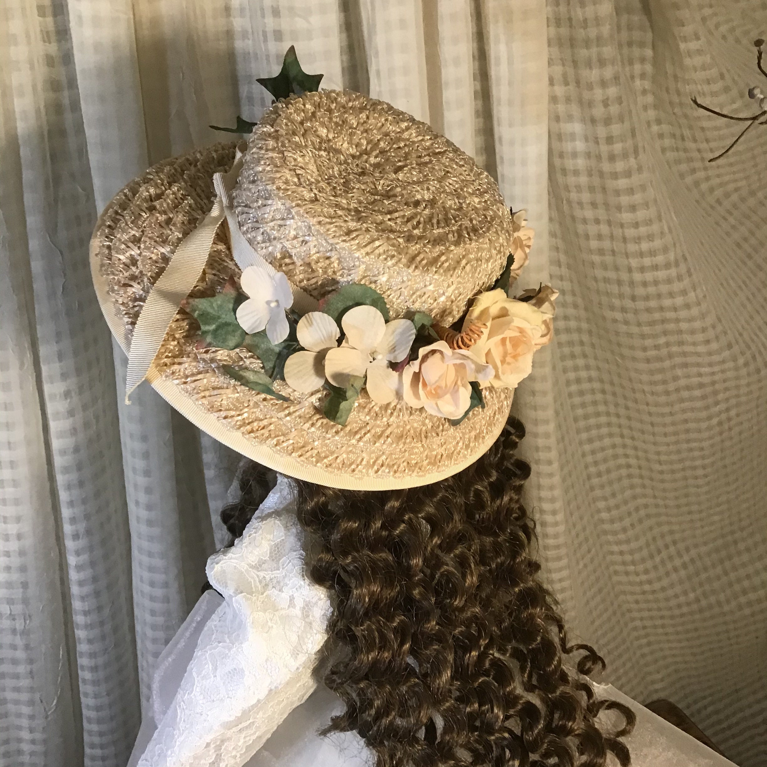 Doll Hat Petite Chapeaux Floral Straw 