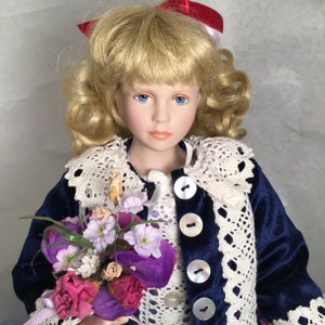 Paul Cress and Peter Coe’s Jeanette Porcelain Doll in Navy Velvet and and Orchid Satin inspired by August Renoir