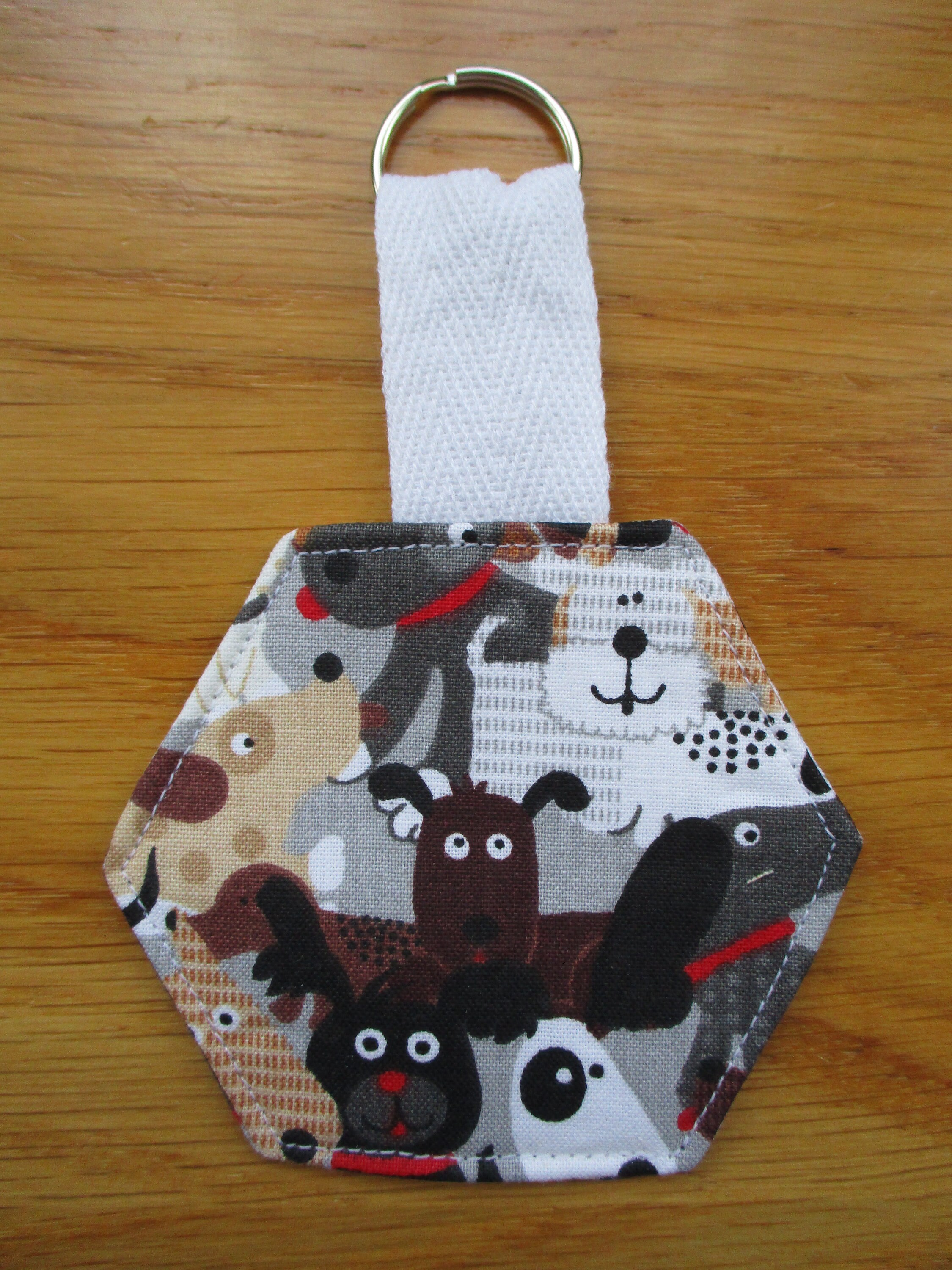Fabric keyring with dog print pattern. Etsy