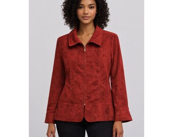 Vintage Snakeskin Print Shiny Wet Look Red Textured Zip-Up Jacket Collar M State