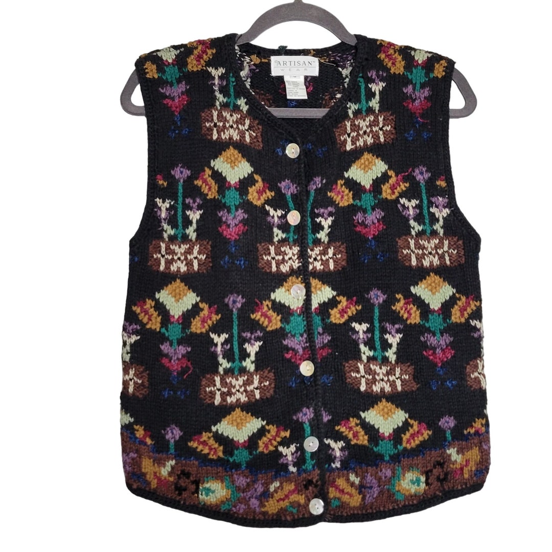 Vintage Women's M Sweater Vest Cardigan Granny Core Cottage