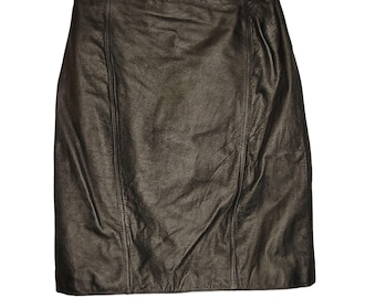 Vintage Womens 6 Classic Leather Skirt Old Money Preppy Edgy Black Pencil Mini skirt