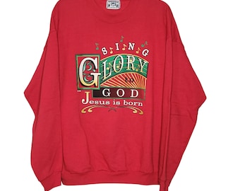 Vintage 90's 1998 Glory to God Jesus Christian Sweatshirt Christmas Red Men's XL