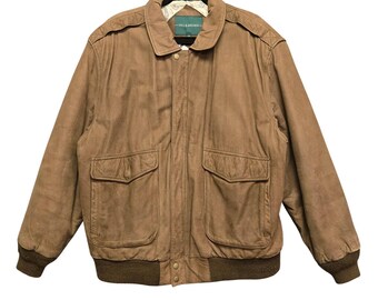 Vintage Leather Flight Bomber Jacket Gorpcore Aviator A-2 Style 46 Brown Mens