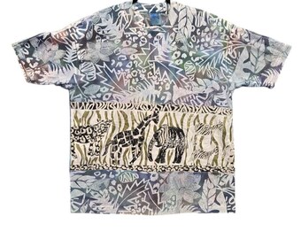Vintage EZL Marcy n' Me Batik Eclectic Safari Painted All Over Print Graphic T-Shirt