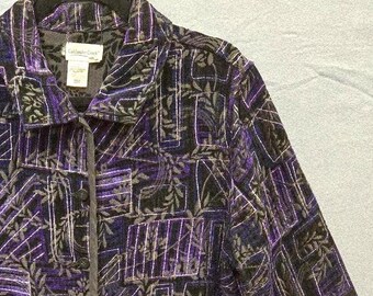 Coldwater Creek Jacket Whimsigoth Art To Wear Chenille L Purple Geometric Floral