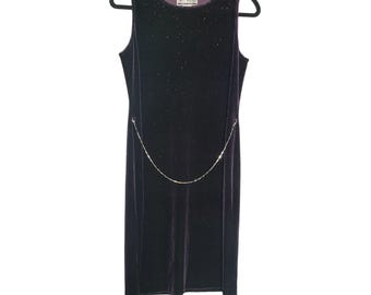 Vintage Y2K 90's Velvet Shift Dress Purple Party Cocktail Stretchy Mini Dress 8