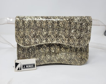 Vintage 80s Snakeskin Print Crossbody Bag: J. Renee Beige Vinyl Purse