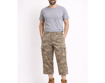 Vintage Skater Grunge Camo Camouflage Cargo Pants Short Relaxed Fit Utility