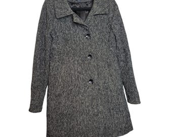 Pendleton Woolen Mills Pea Coat Herringbone Tweed 8 Black White Button Front