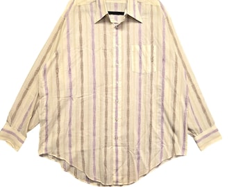 Alleson Rochester Vintage Striped Button Down Shirt 18 Tall Cream  Western