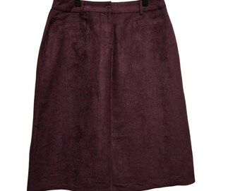 NWT Nina Leonard Suede Midi Skirt Burgundy A Line Pockets Button Fly Women 14