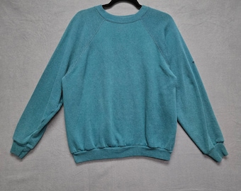 Vintage Tultex Maximum Sweats Teal Raglan Crewneck Sweatshirt Mens Medium USA
