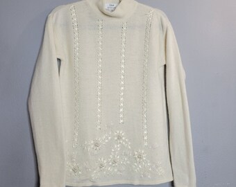 Vintage Lisa International Lambswool Agora Rabbit Hair Sweater Ivory White M